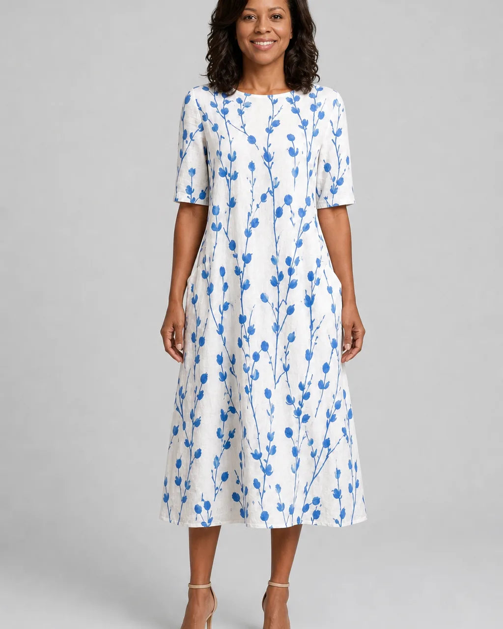 Nadia | Blue Meadow Breeze Pocket Midi Dress