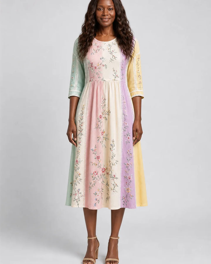 Habiba | Pastel Garden Panel Pocket Midi Dress