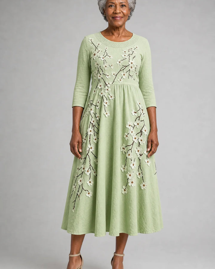 Sade | Sage Blossom Garden Pocket Midi Dress