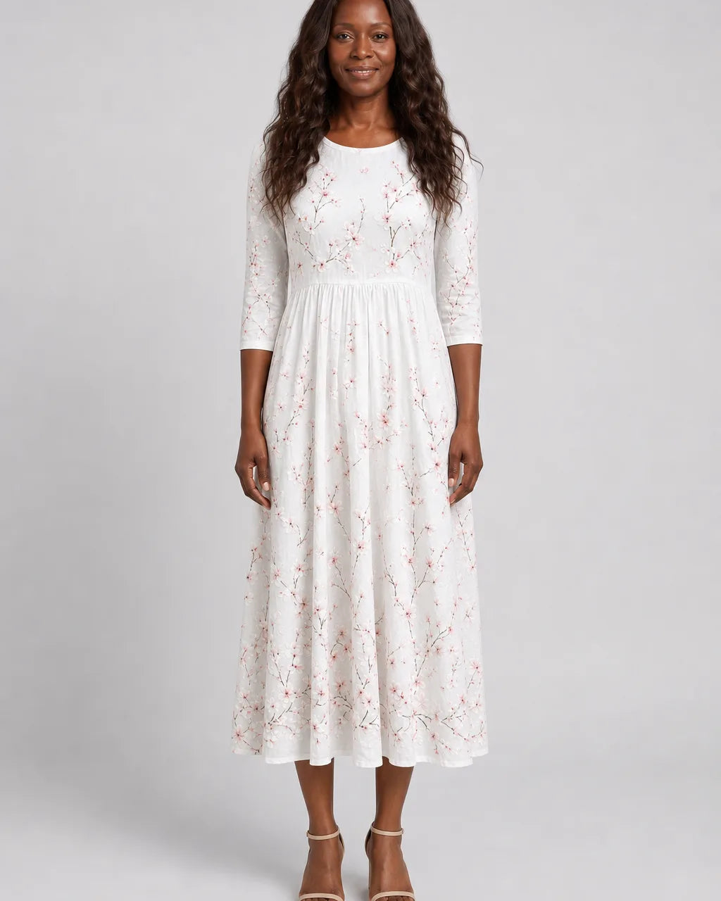 Zawadi | Cherry Blossom Grace Everyday Midi Dress