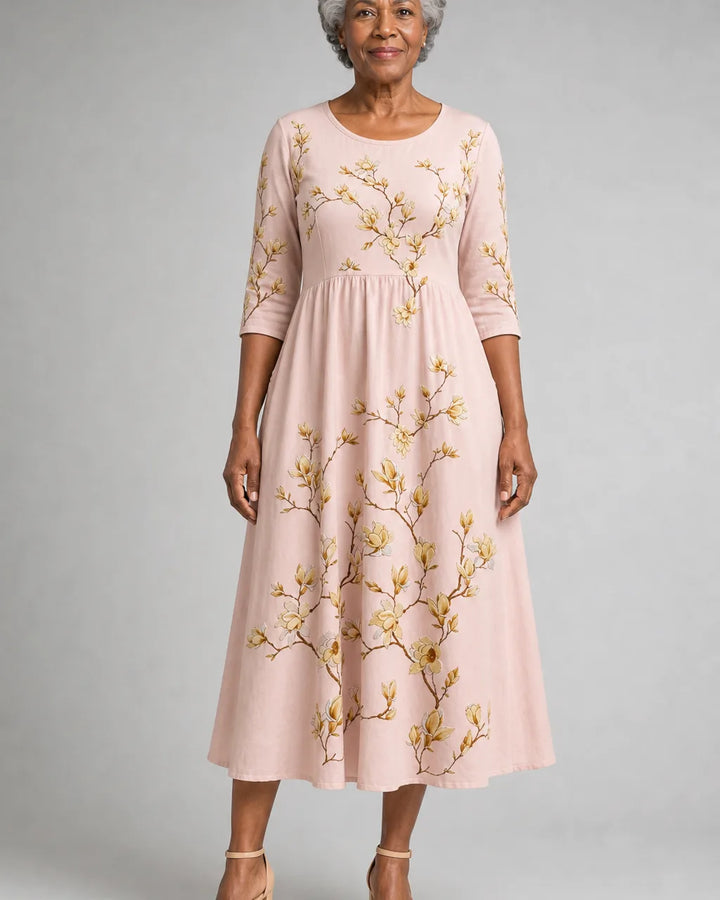 Amani | Golden Magnolia Bloom Pocket Midi Dress