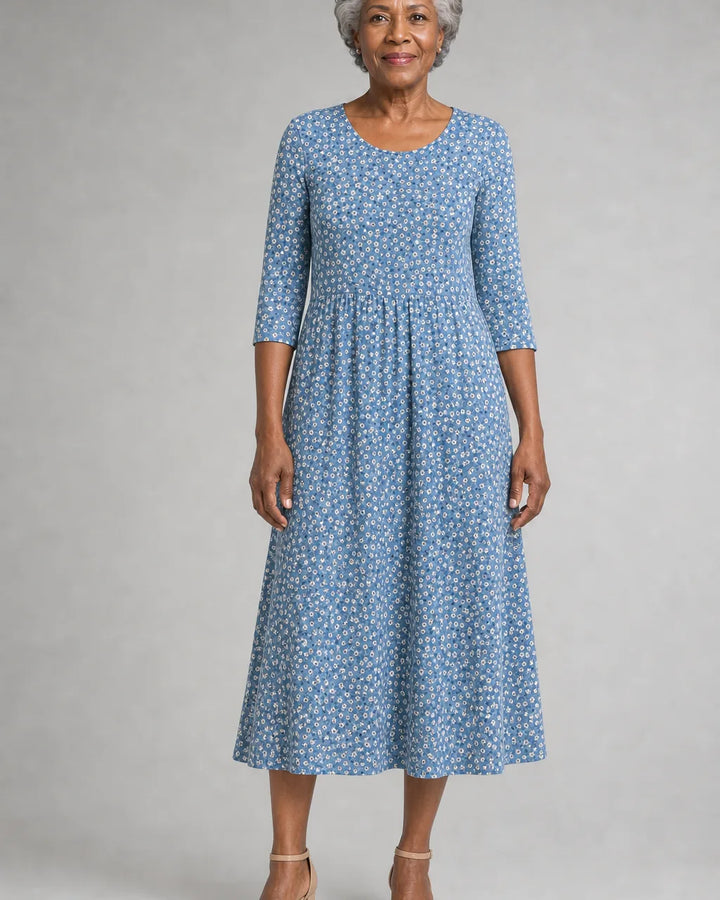 Nia | Blue Meadow Easy-Wear Floral Midi Dress