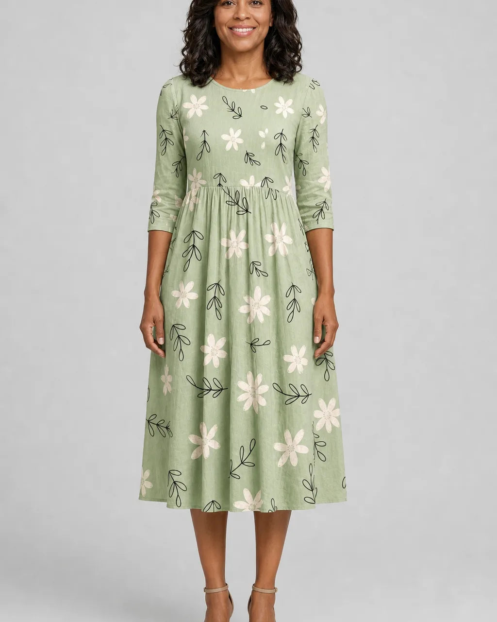 Kaya | Sage Blossom Everyday Pocket Midi Dress