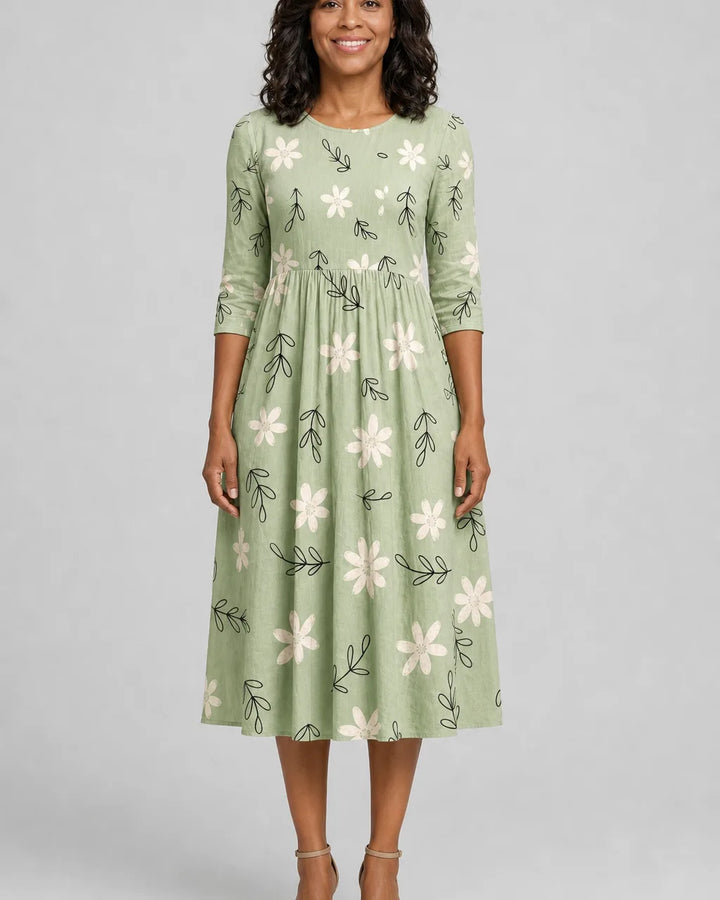 Kaya | Sage Blossom Everyday Pocket Midi Dress
