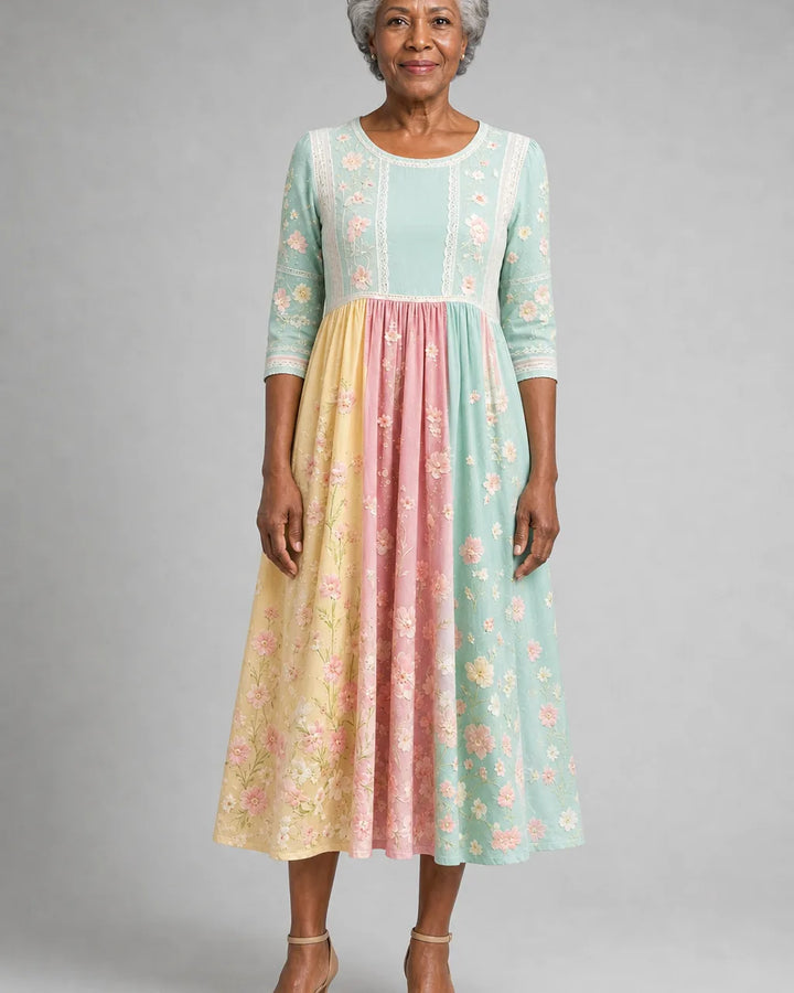 Jamila | Spring Blossom Patchwork Pocket Midi Dress