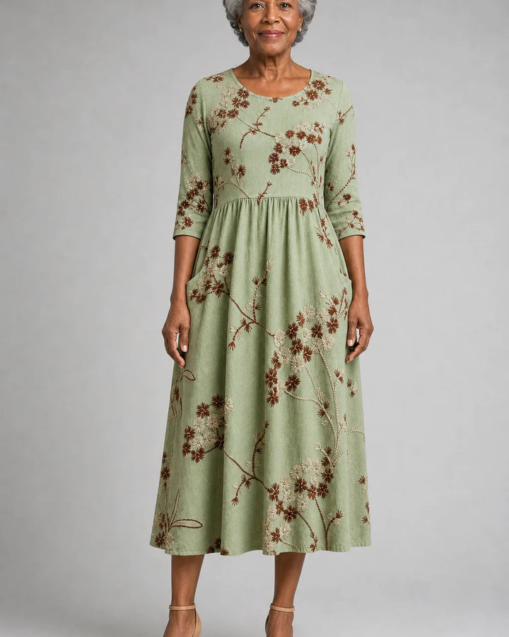 Sanaa | Sage Meadow Floral Pocket Midi Dress