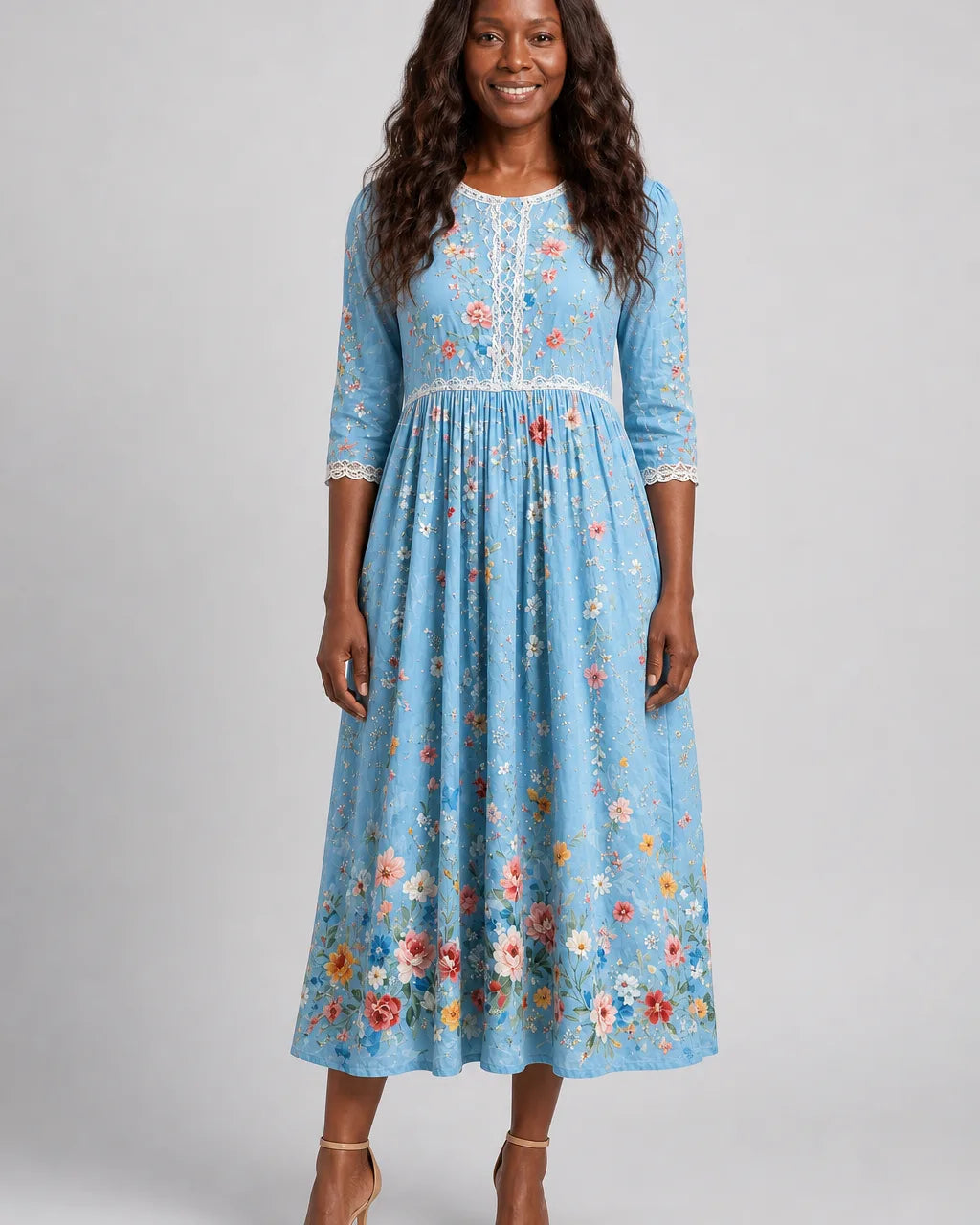 Kamaria | Sky Blossom Garden Midi Dress