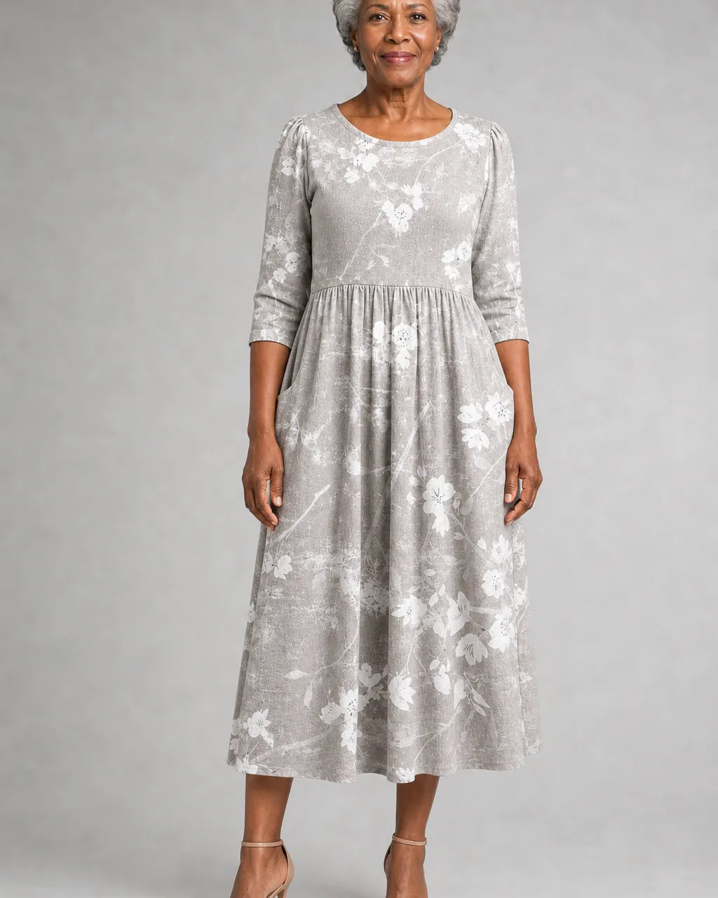 Panya | Silver Blossom Grace Pocket Midi Dress