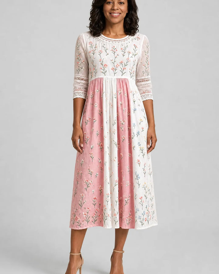 Iman | Blush Meadow Patchwork Pocket Midi Dress