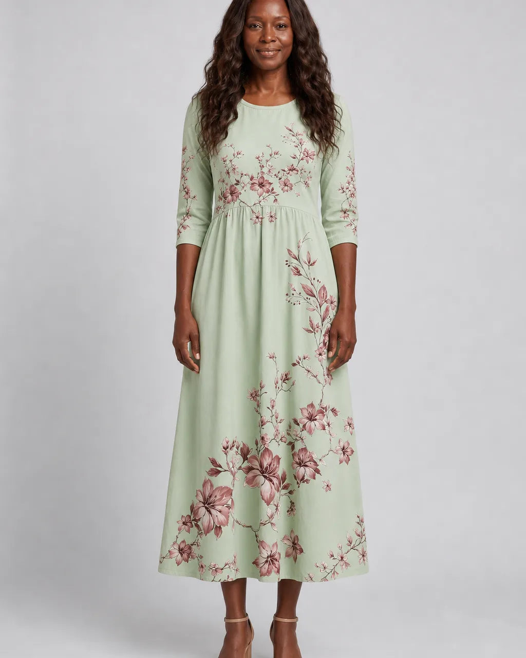 Makeda | Sage Blossom Grace Pocket Midi Dress