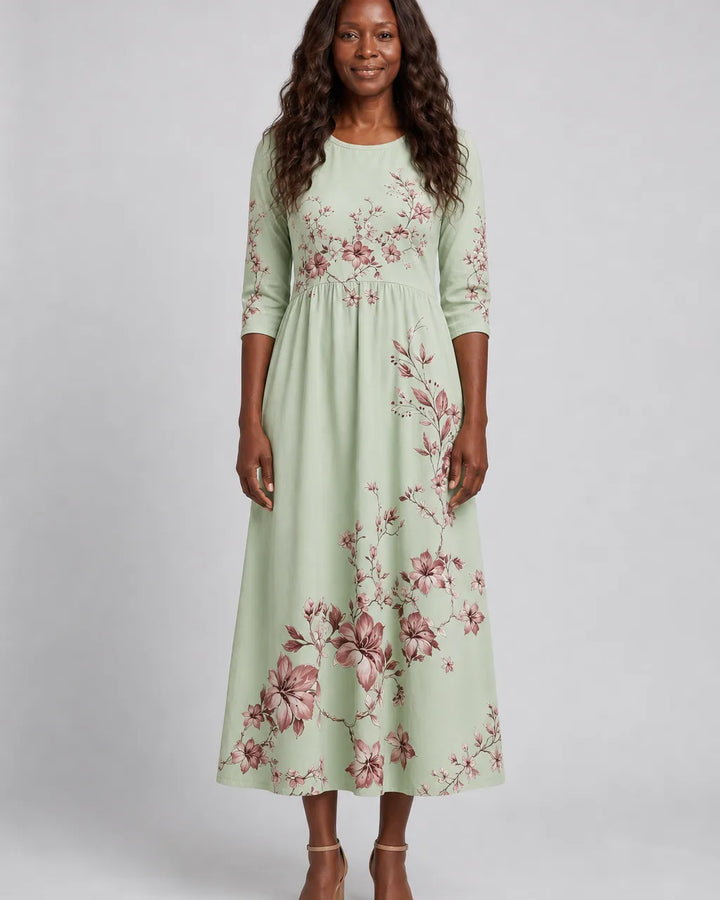 Makeda | Sage Blossom Grace Pocket Midi Dress