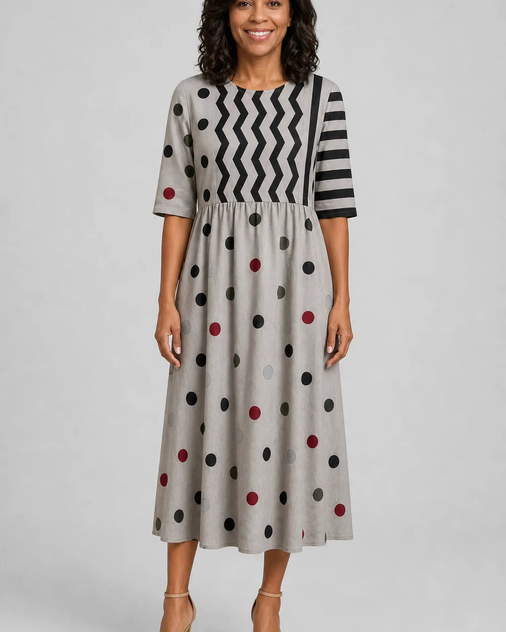 Aaliyah | Modern Charm Mixed Print Pocket Midi Dress