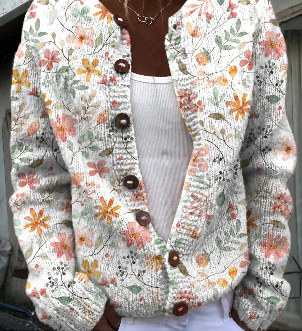 Greta | Vintage Floral Knit Cardigan Sweater