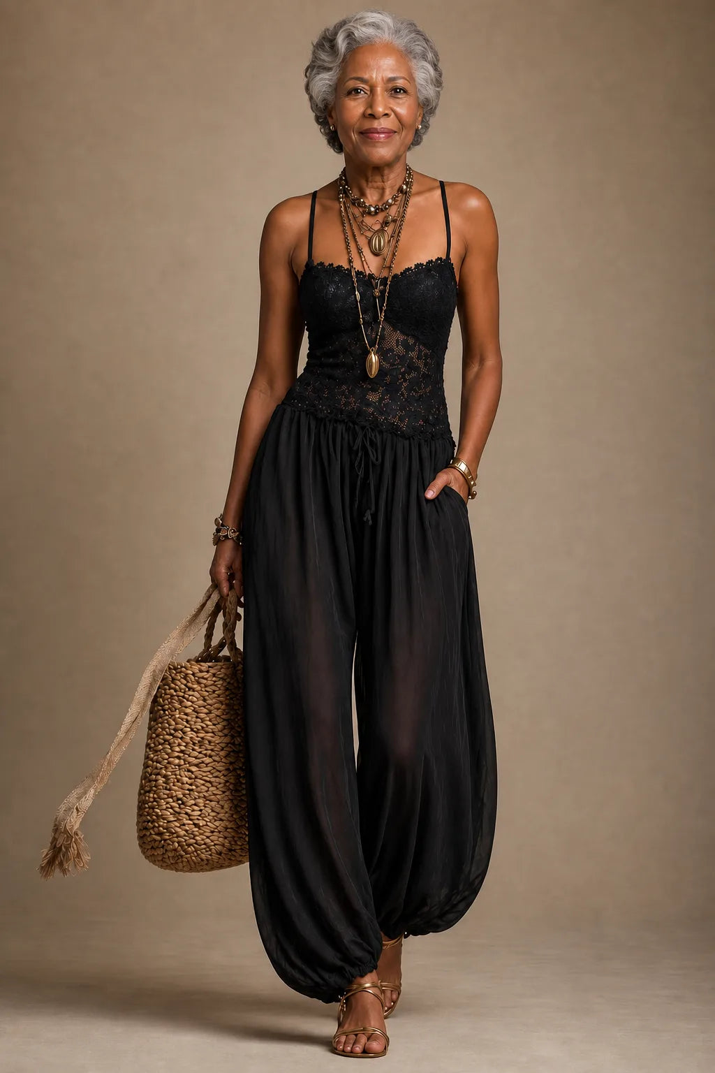 Laia | Flowing Lace Halter Jumpsuit