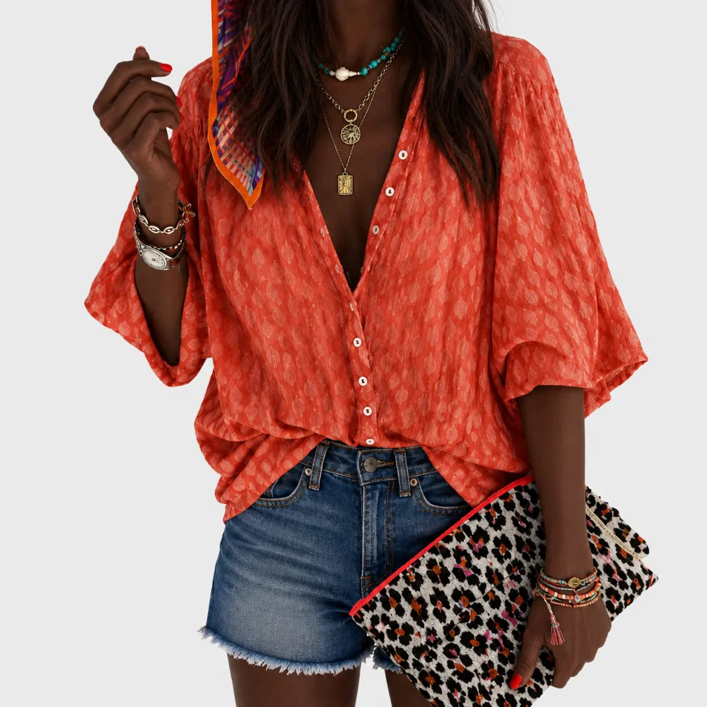Uzuri | Coral Breeze Button Blouse
