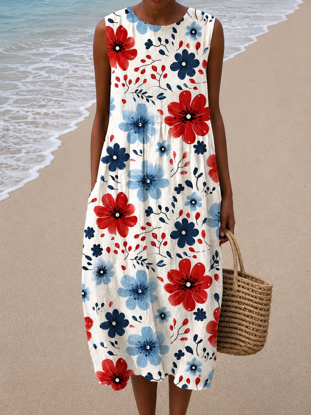 Emily - Women’s Sleeveless Relaxed Fit Midi Dress