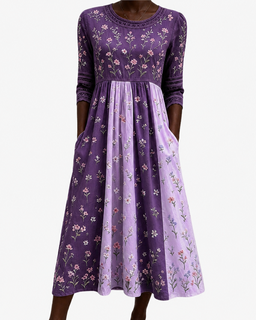 Rana | Lavender Wildflower Panel Midi Dress