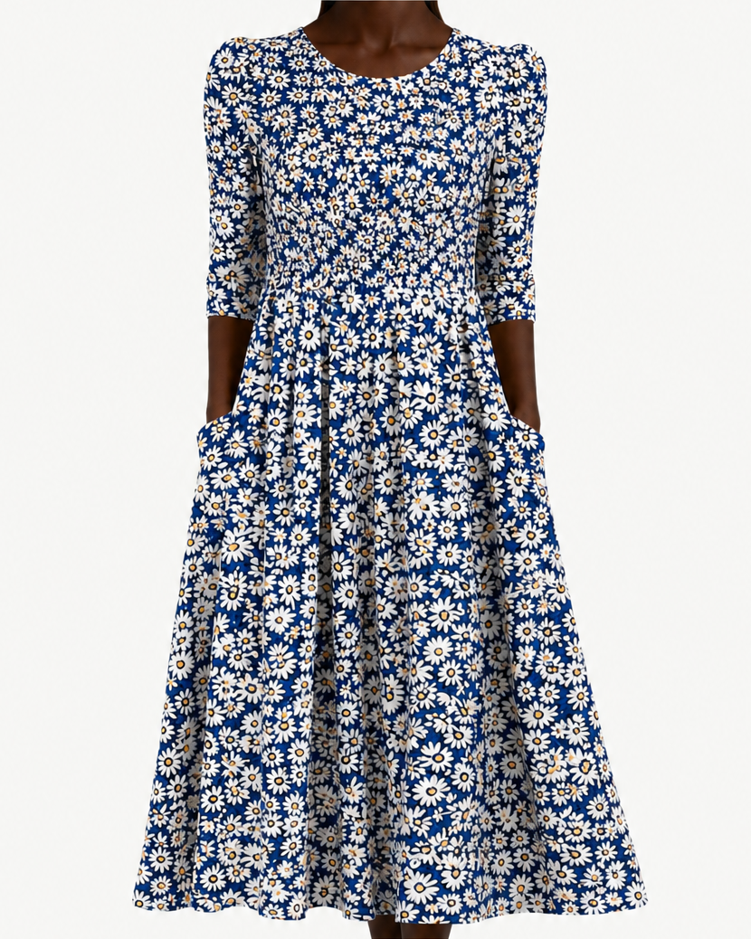 Ozara | Blue Daisy Garden Pocket Maxi Dress