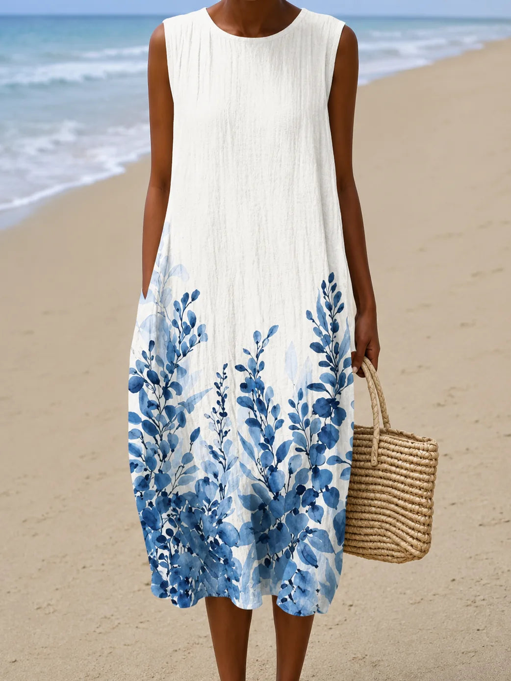 Lucy - Women's Sleeveless Printed Midi Casual Dress