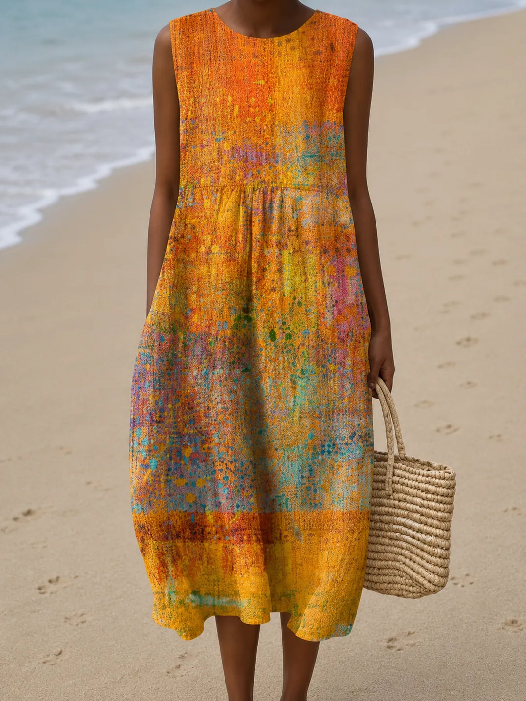Leah - Women's Sleeveless Printed Midi Casual Dress