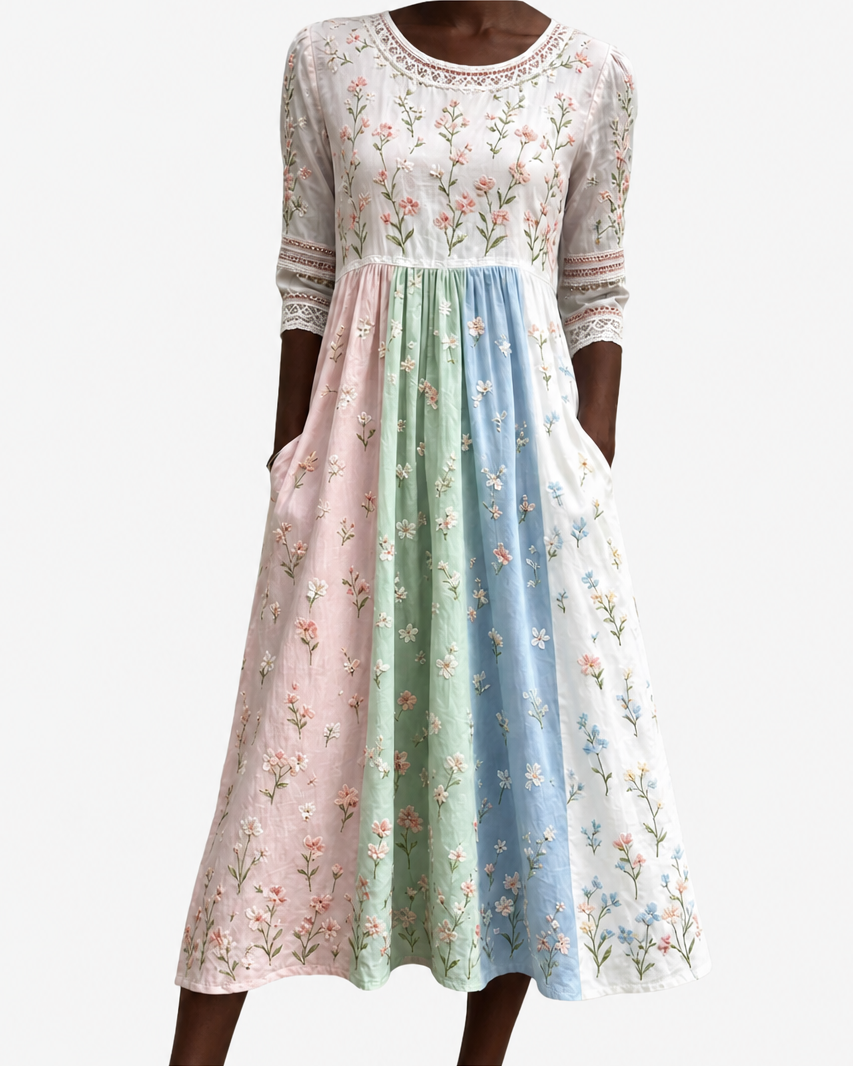 Idara | Pastel Meadow Floral Pocket Midi Dress