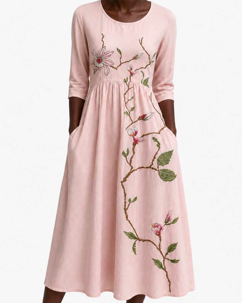 Hana | Blush Magnolia Garden Midi Dress