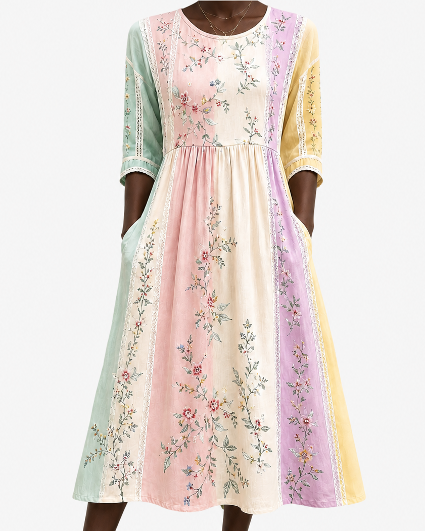 Enitan | Pastel Garden Panel Pocket Midi Dress