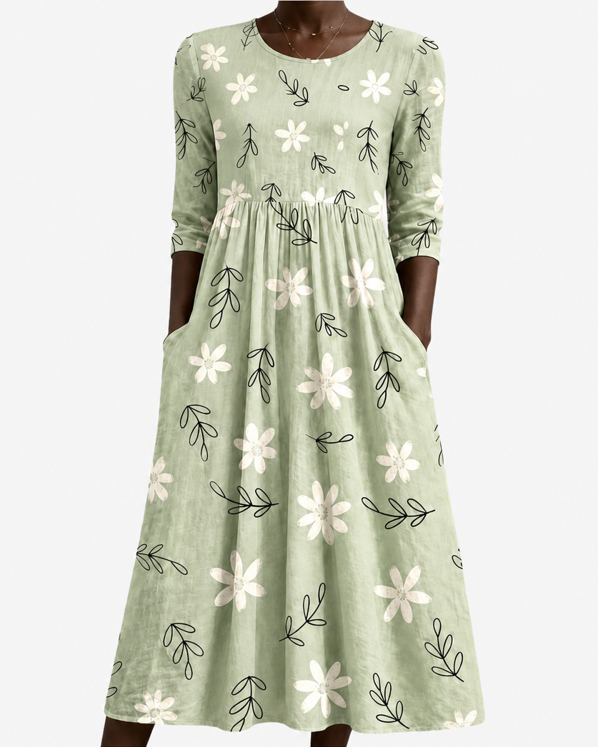 Femi | Sage Blossom Pocket Midi Dress