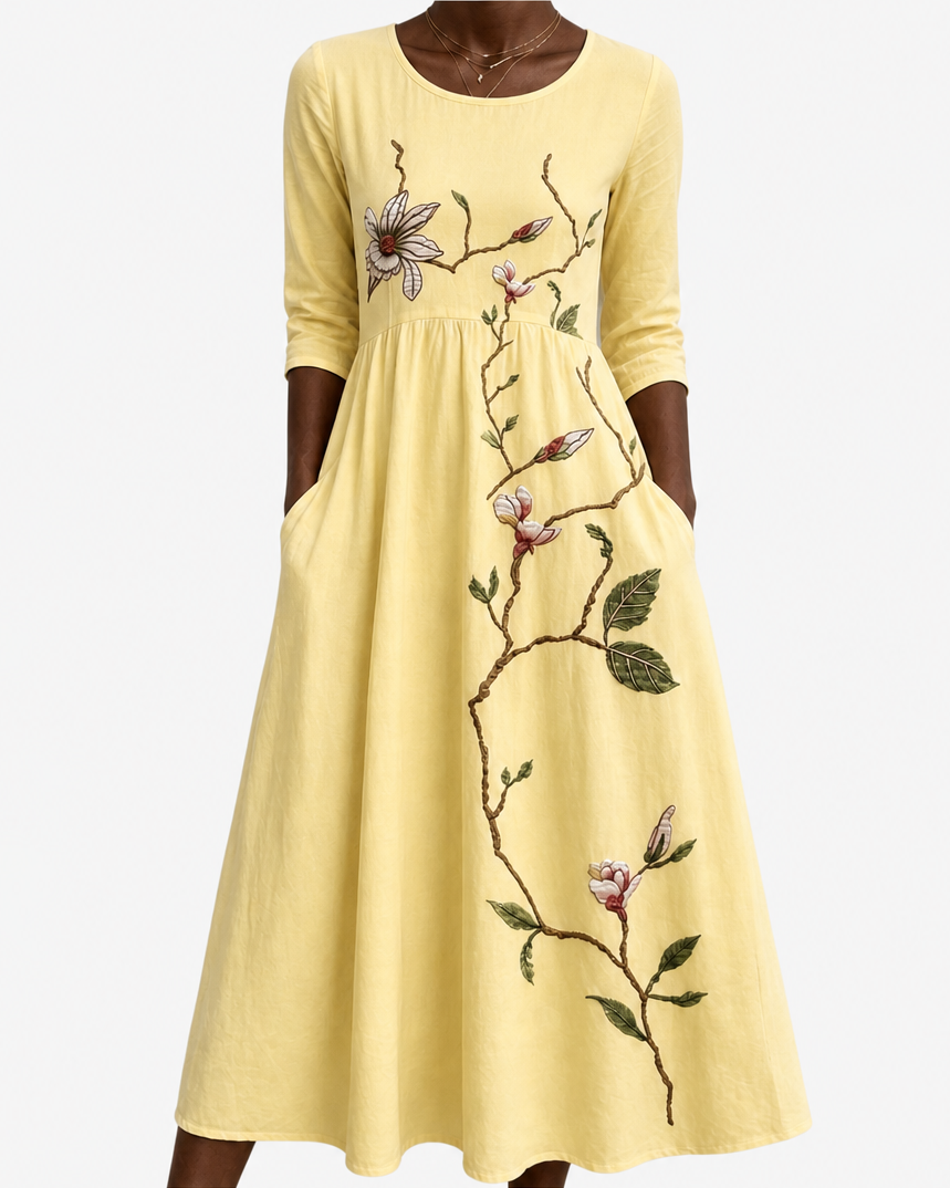 Sagal | Golden Blossom Pocket Midi Dress