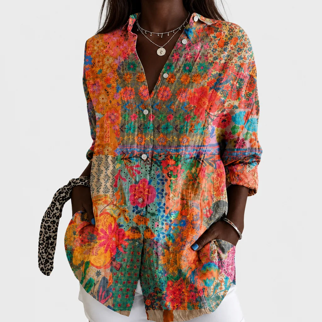 Ola | Sunlit Wildflower Patchwork Button-Front Blouse