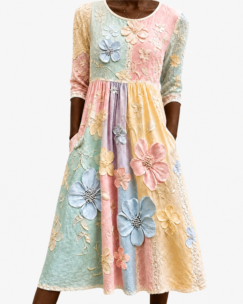 Makena | Pastel Bloom Garden Pocket Midi Dress