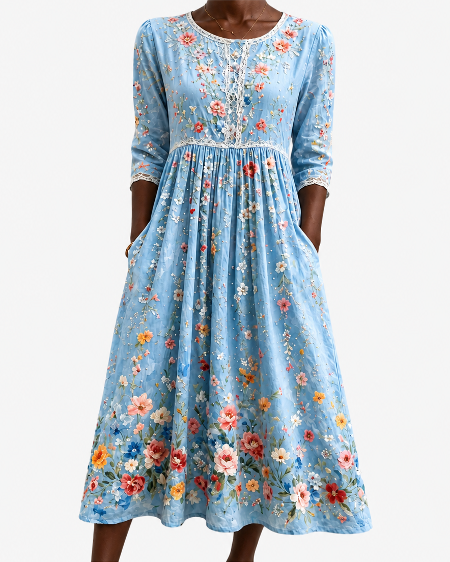 Amahle | Sky Blossom Garden Midi Dress