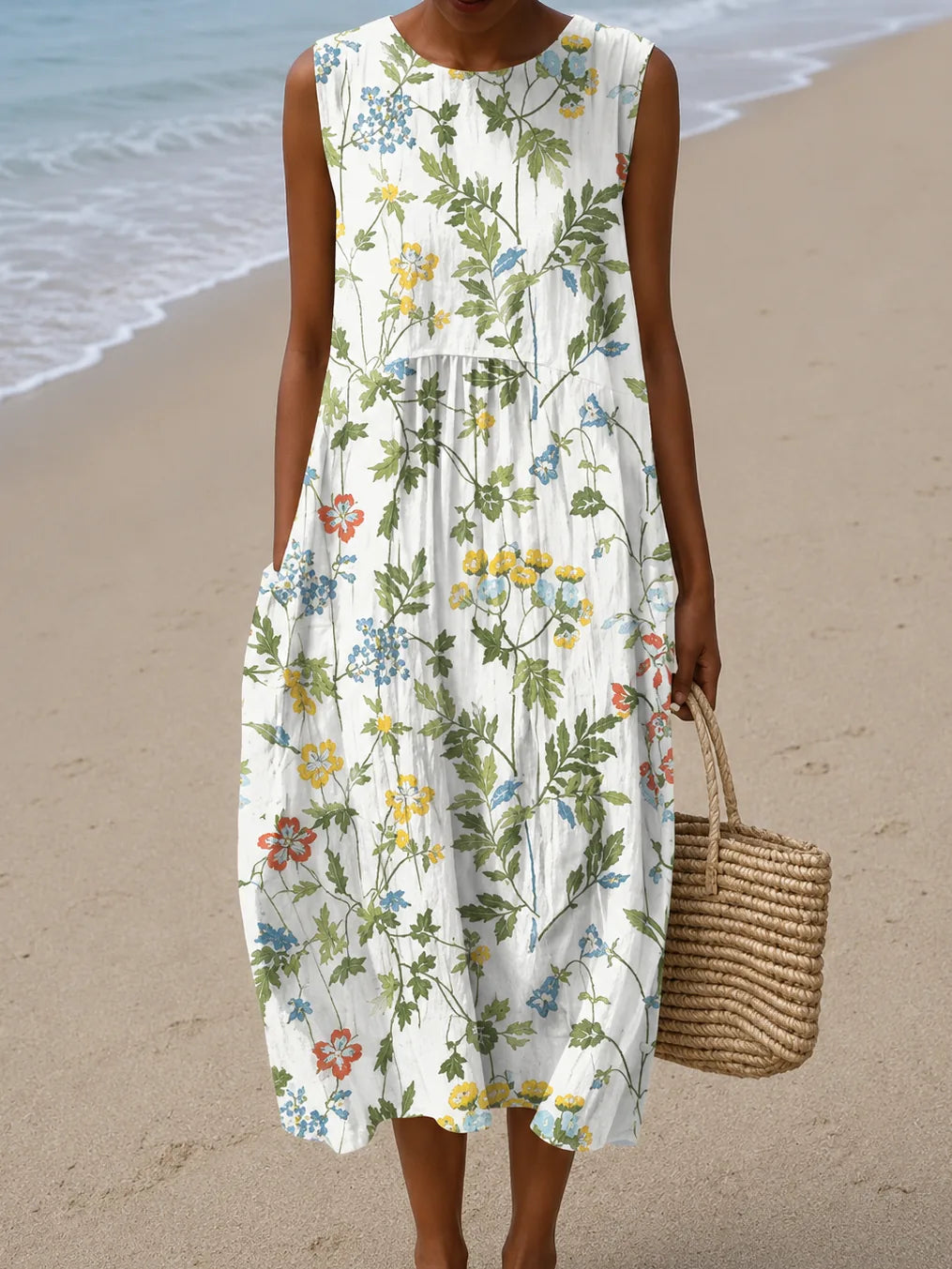 Caroline - Women's Sleeveless Printed Midi Casual Dress