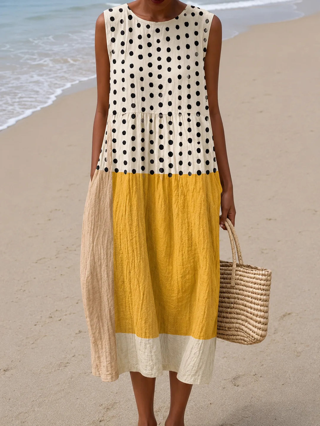 Leah Midi Colorblock Polka Dot Dress