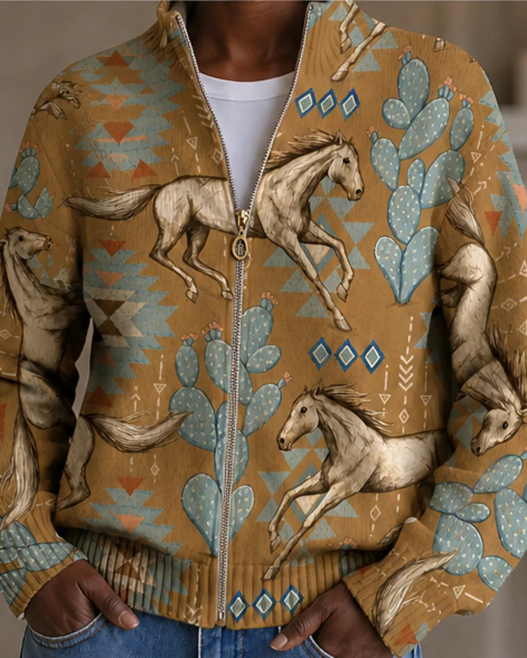 Perpetua | Desert Horse and Cactus Zip Cardigan