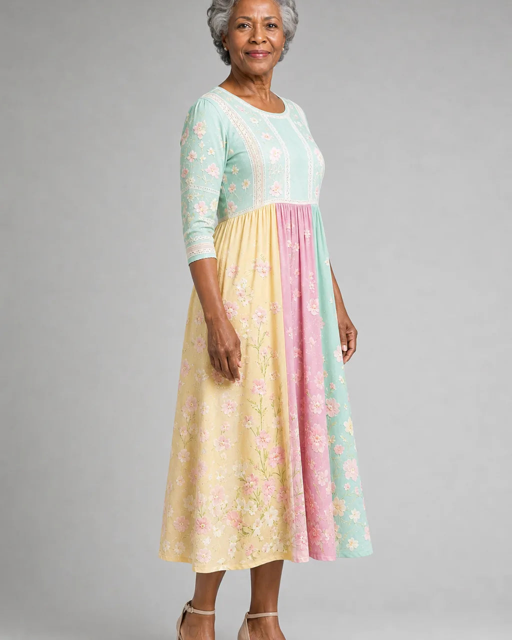 Jamila | Spring Blossom Patchwork Pocket Midi Dress