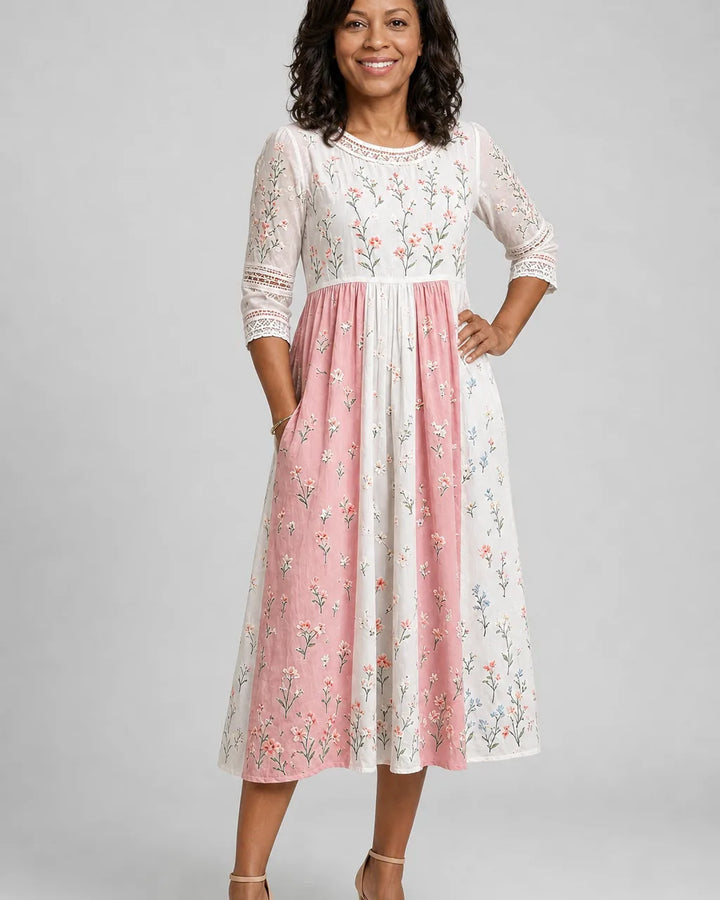 Iman | Blush Meadow Patchwork Pocket Midi Dress