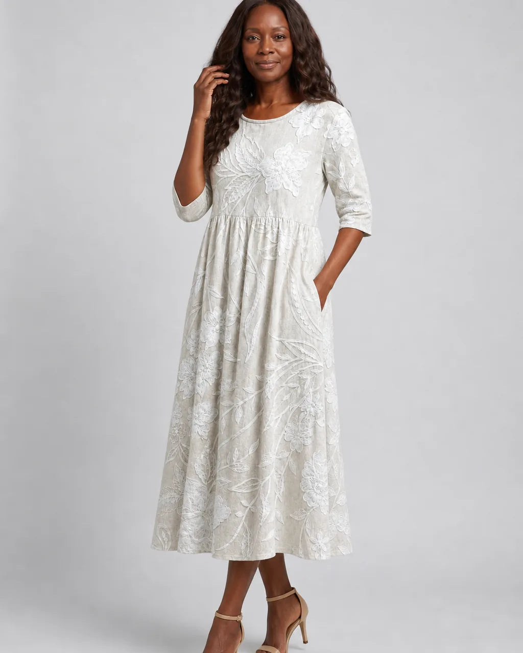 Amina | Whispering Garden Elegant Pocket Midi Dress