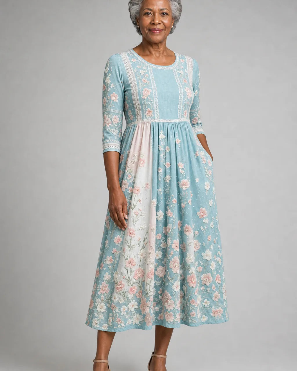 Themba | Spring Blossom Patchwork Midi Dress