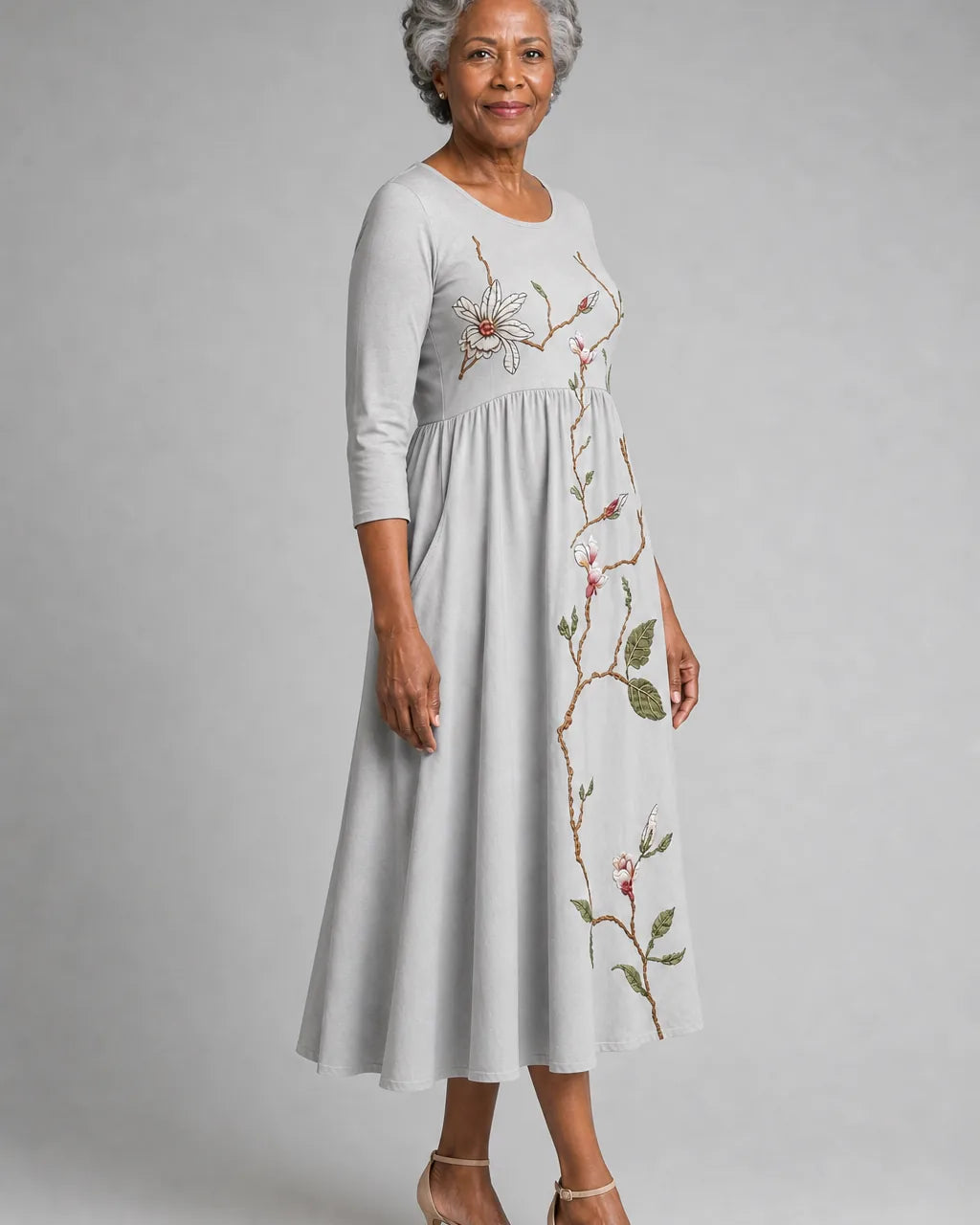 Farida | Silver Meadow Blossom Pocket Midi Dress