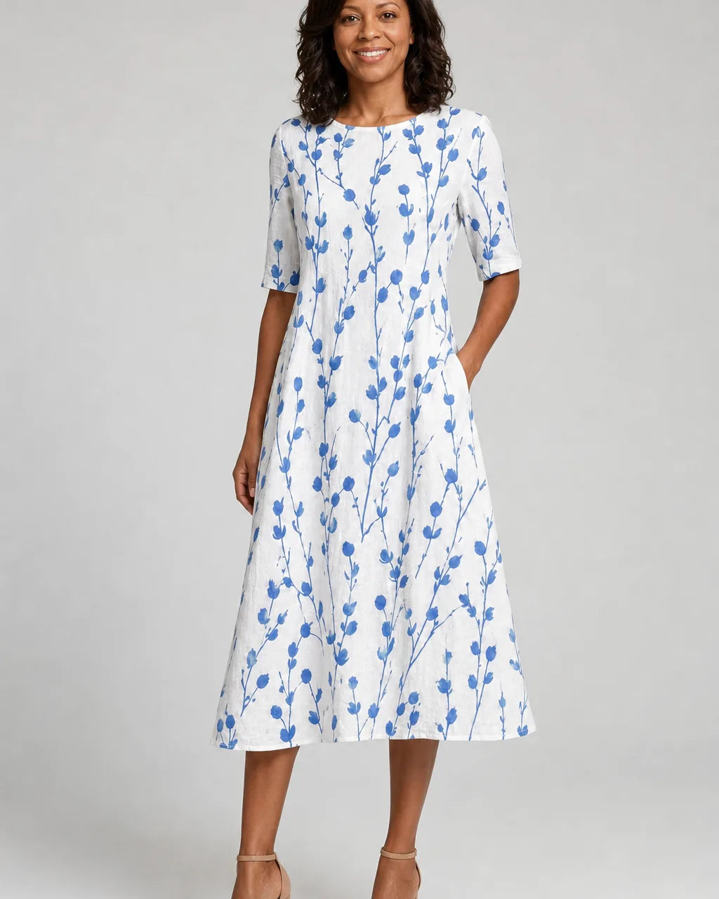 Nadia | Blue Meadow Breeze Pocket Midi Dress