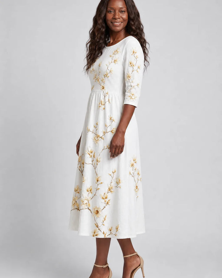 Nzinga | Ivory Blossom Grace Pocket Midi Dress