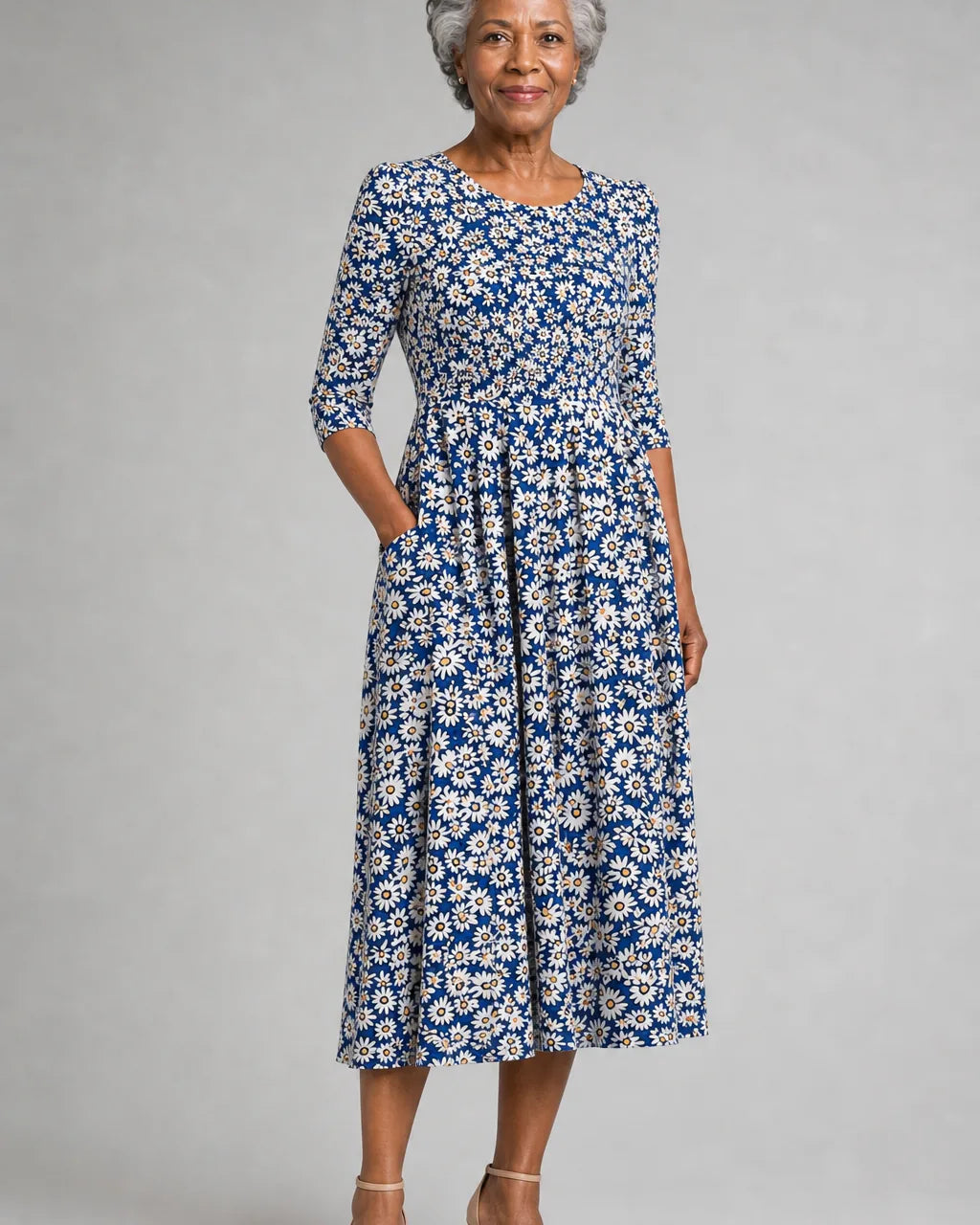 Dara | Blue Daisy Garden Pocket Maxi Dress