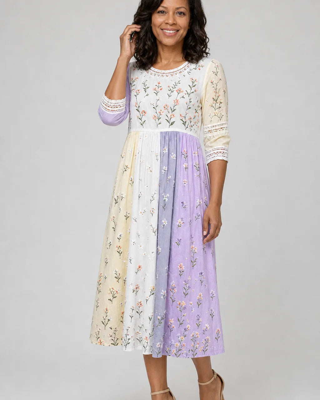 Lulu | Lavender Meadow Patchwork Midi Dress