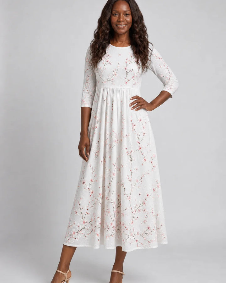 Zawadi | Cherry Blossom Grace Everyday Midi Dress
