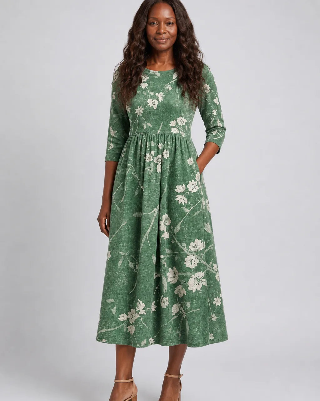 Imani | Evergreen Bloom Relaxed Pocket Midi Dress