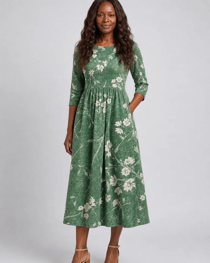 Imani | Evergreen Bloom Relaxed Pocket Midi Dress
