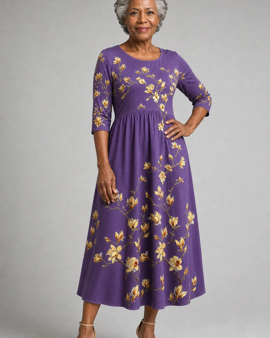 Mareva | Golden Magnolia Charm Pocket Midi Dress