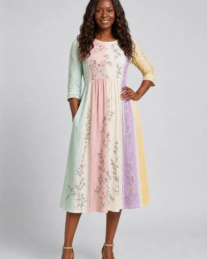 Habiba | Pastel Garden Panel Pocket Midi Dress