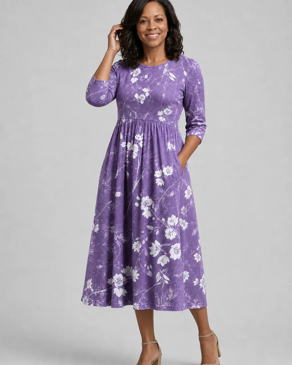 Oba | Lavender Bloom Comfort Pocket Midi Dress